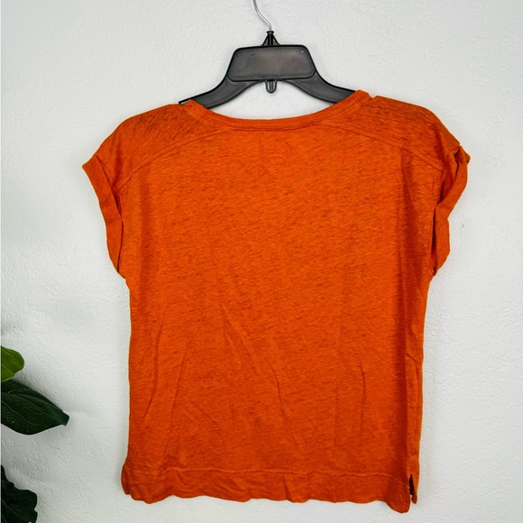 J. Crew Orange Firefly Linen Crewneck Rolled Cuff Short Sleeves Tee size S - Picture 5 of 7